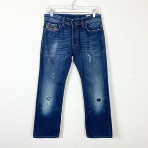 (28 Short) Diesel Men’s Safado Dark Wash Distressed Patched Jeans